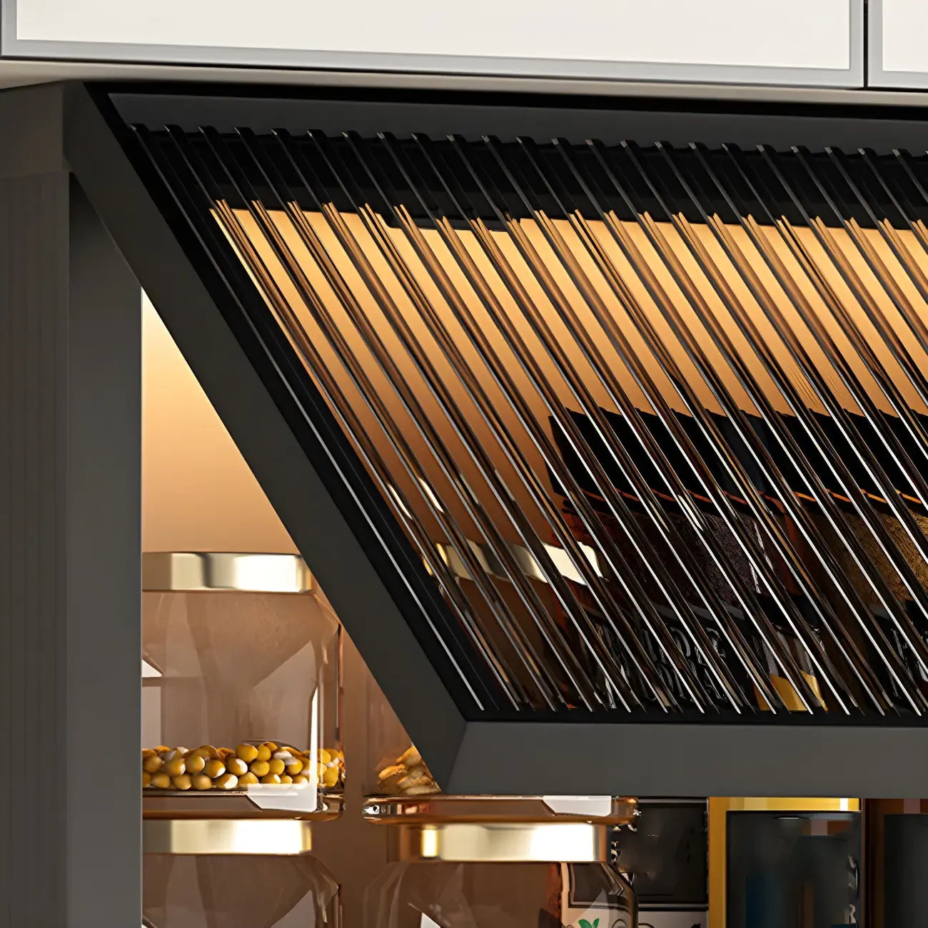 Vitrine de cuisine suspendue en métal gris et verre