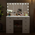 Coiffeuse moderne blanche avec miroir pliable éclairage réglable - 102,1 x 137,4 cm