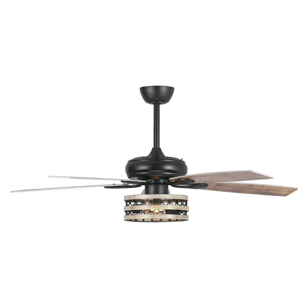 Ventilateur de plafond 5 pales noir à cage, style ferme, avec télécommande