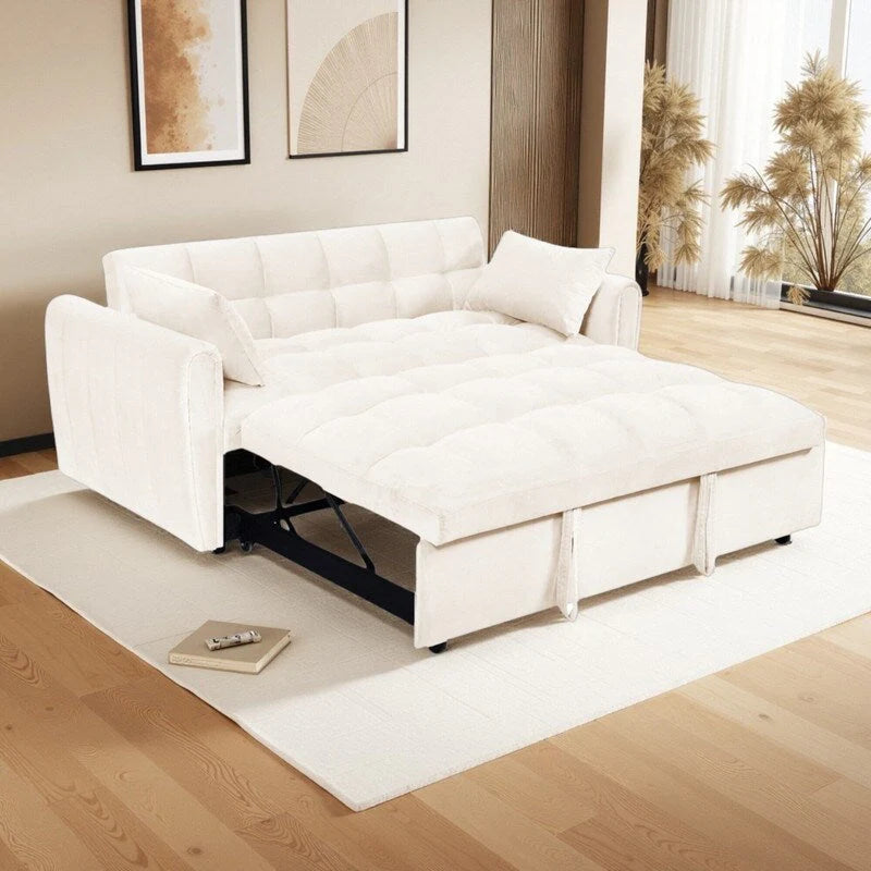 64,96 Velvet Divano Letto Convertibile 3-in-1 con Schienale Regolabile, Tasca Portaoggetti e Capacità di Carico di 227 kg