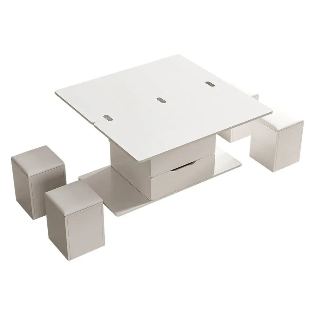 Table basse pliable à plateau relevable avec 4 tabourets et rangement