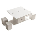 Table basse pliable à plateau relevable avec 4 tabourets et rangement