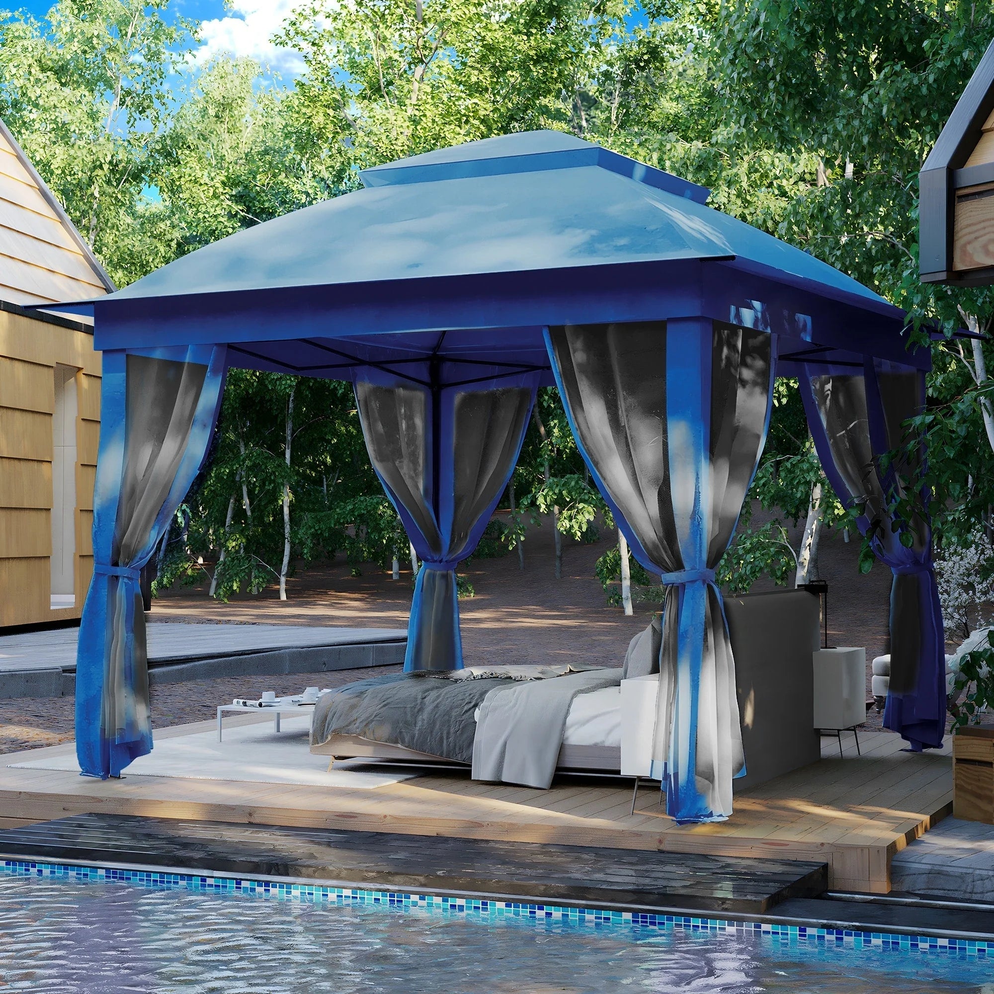 Cozywor Tonnelle escamotable en acier de 3,35 m x 3,35 m avec moustiquaire