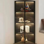 Vitrine d'angle moderne en métal gris et bois avec porte vitrée