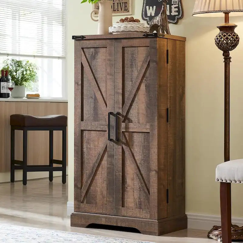 47 Armadietto da Cucina Dispensa, Mobile Contenitore con Ante Scorrevoli Stile Fienile - N/D