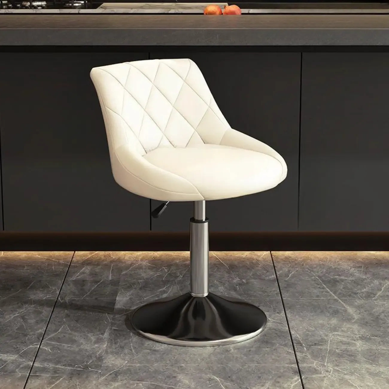 Tabouret de bar pivotant capitonné à losanges, réglable, en cuir PU noir et rouge