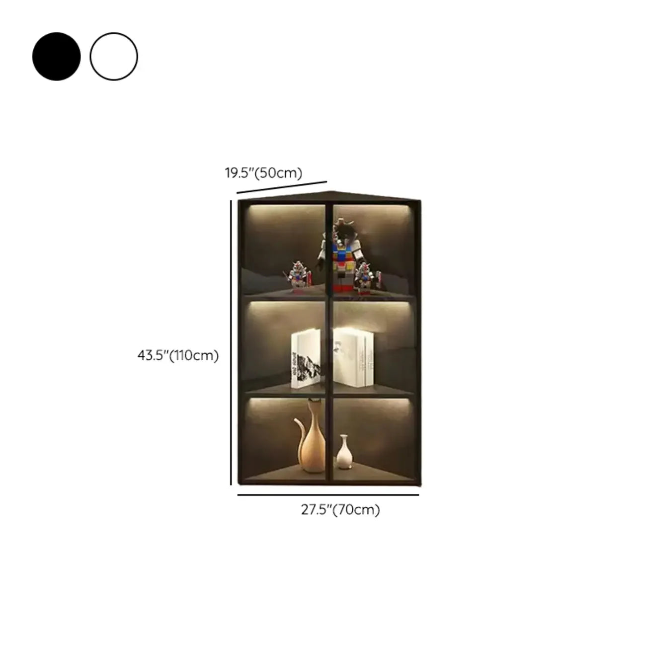 Vitrine d'angle moderne en métal gris et bois avec porte vitrée