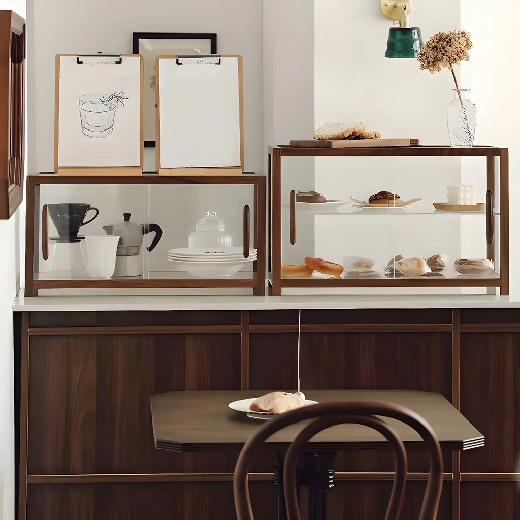 Élégante vitrine de table en bois avec portes coulissantes