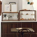 Élégante vitrine de table en bois avec portes coulissantes