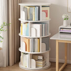 Bibliothèque cylindrique en bois marron à dos ouvert et pivotante