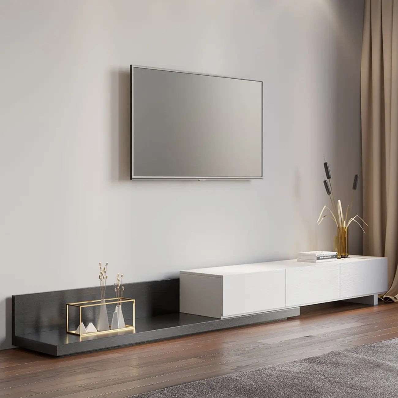 Meuble TV extensible en noyer avec 3 tiroirs