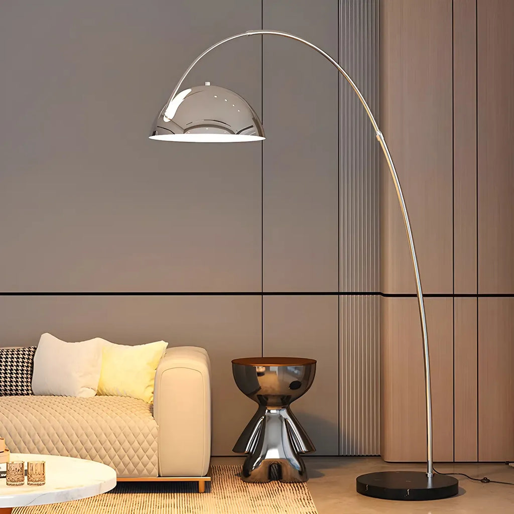 Lampadaire en métal arqué avec abat-jour en dôme réglable noir