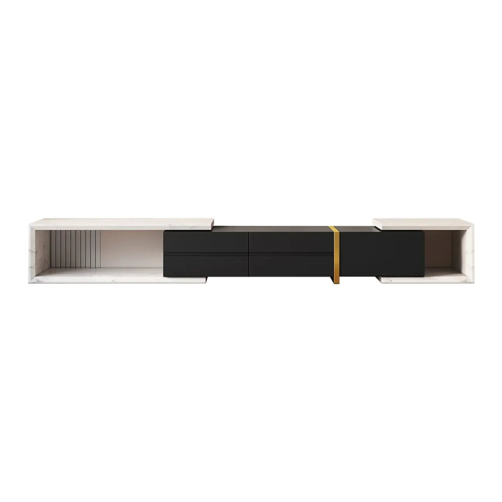 Meuble TV extensible moderne blanc et noir à 2 tiroirs en bois
