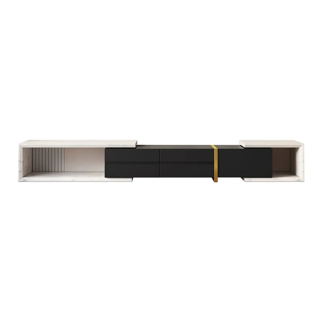 Meuble TV extensible moderne blanc et noir à 2 tiroirs en bois