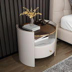 Table de chevet de luxe avec plateau en verre, tiroir de rangement et niche ouverte
