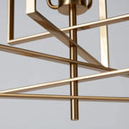 Lustre moderne rectangulaire en métal doré à structure cage
