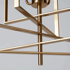 Lustre moderne rectangulaire en métal doré à structure cage