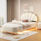 Ensemble de chambre 2 pièces avec lit plateforme LED et pouf de rangement