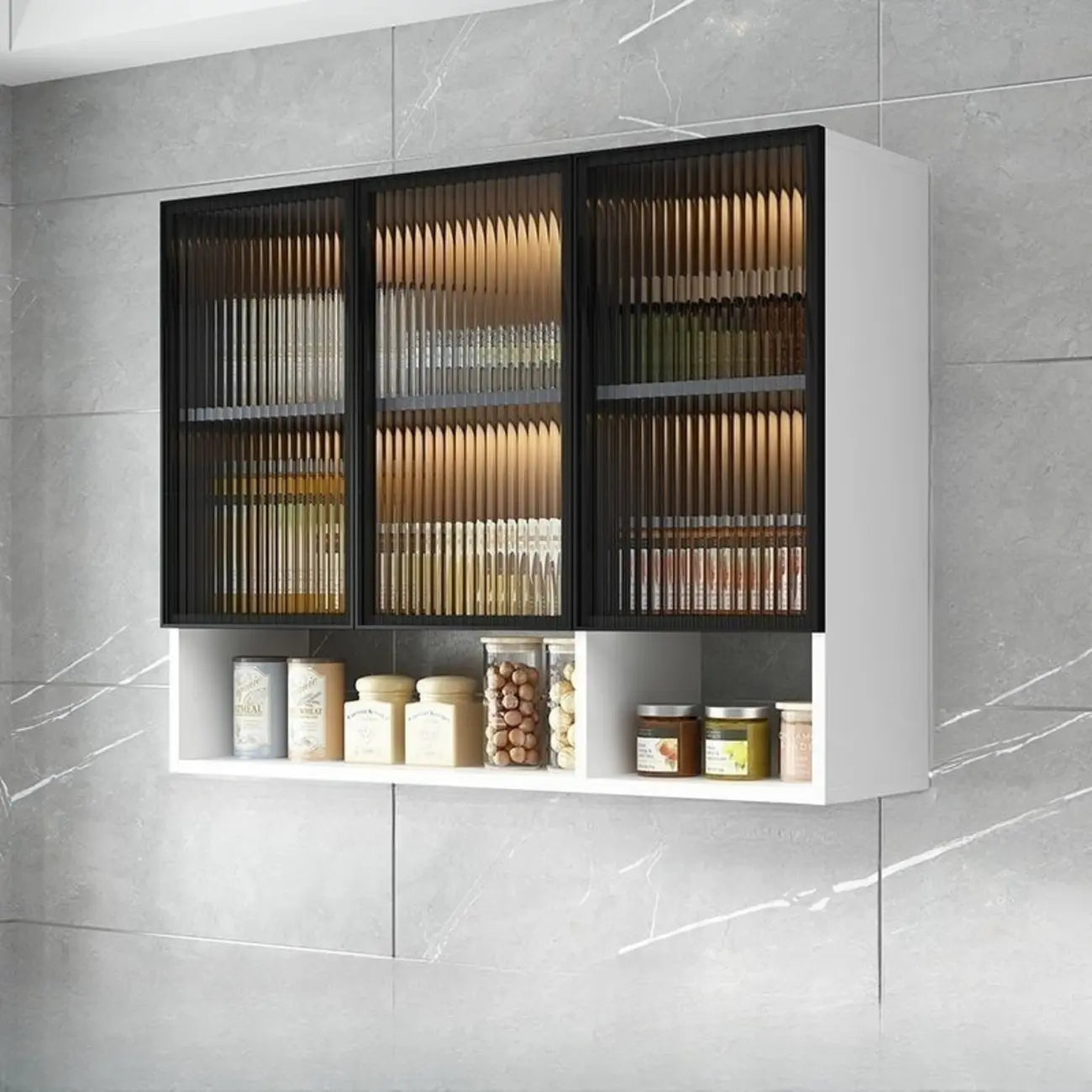 vaisselier mural gris en bois pour cuisine