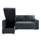 Canapé d'angle convertible et réversible avec lit gigogne, méridienne de rangement dissimulée et pieds robustes.