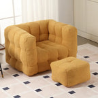 HOMEFUN Poltrona singola moderna trapuntata in Bouclé con pouf
