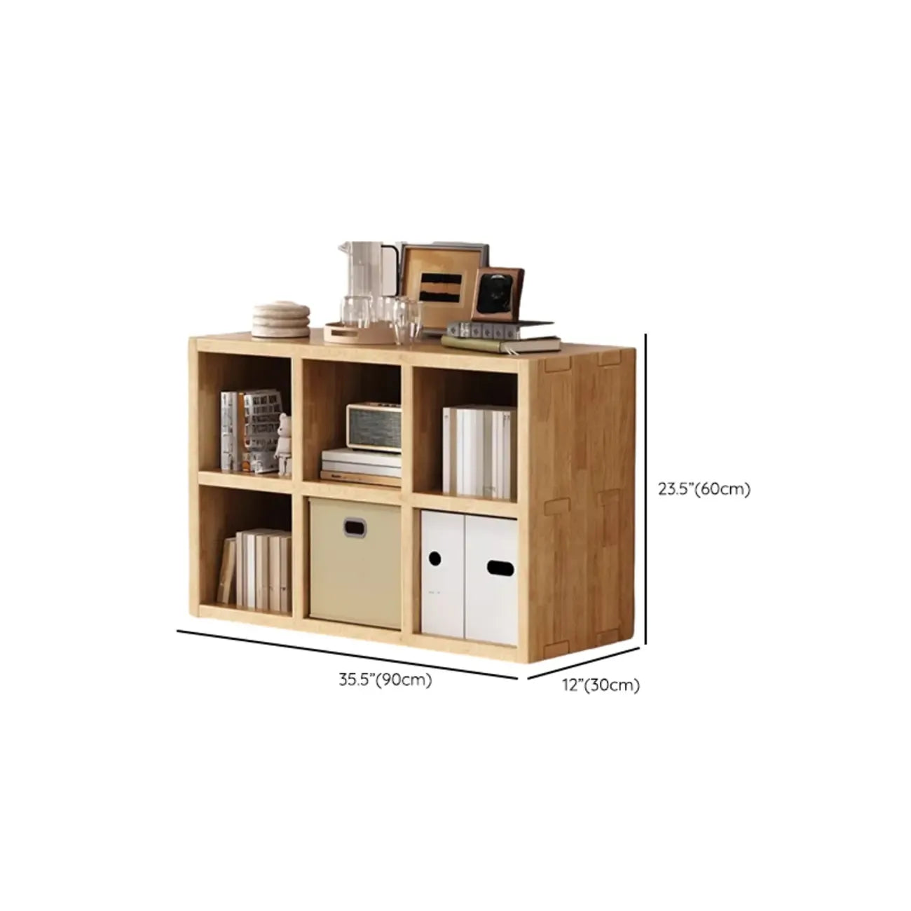 Bibliothèque horizontale moderne en bois à 8 cubes, finition naturelle