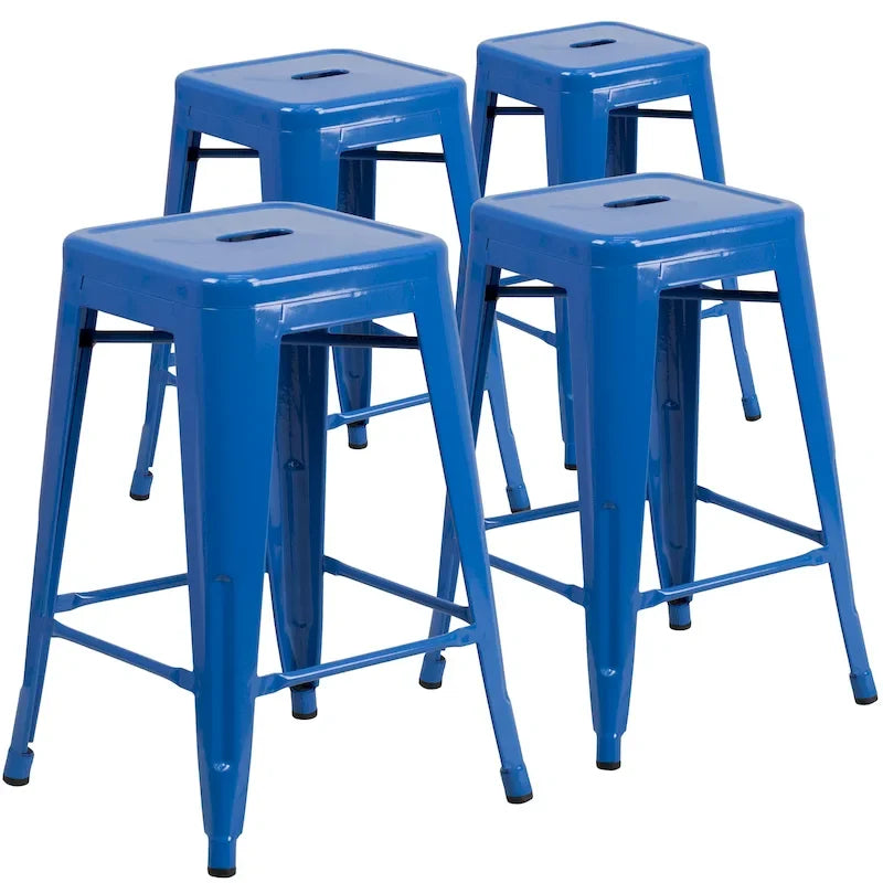 Set di 4 Sgabelli in Metallo Senza Schienale da 61 cm per Interni/Esterni, con Seduta Quadrata