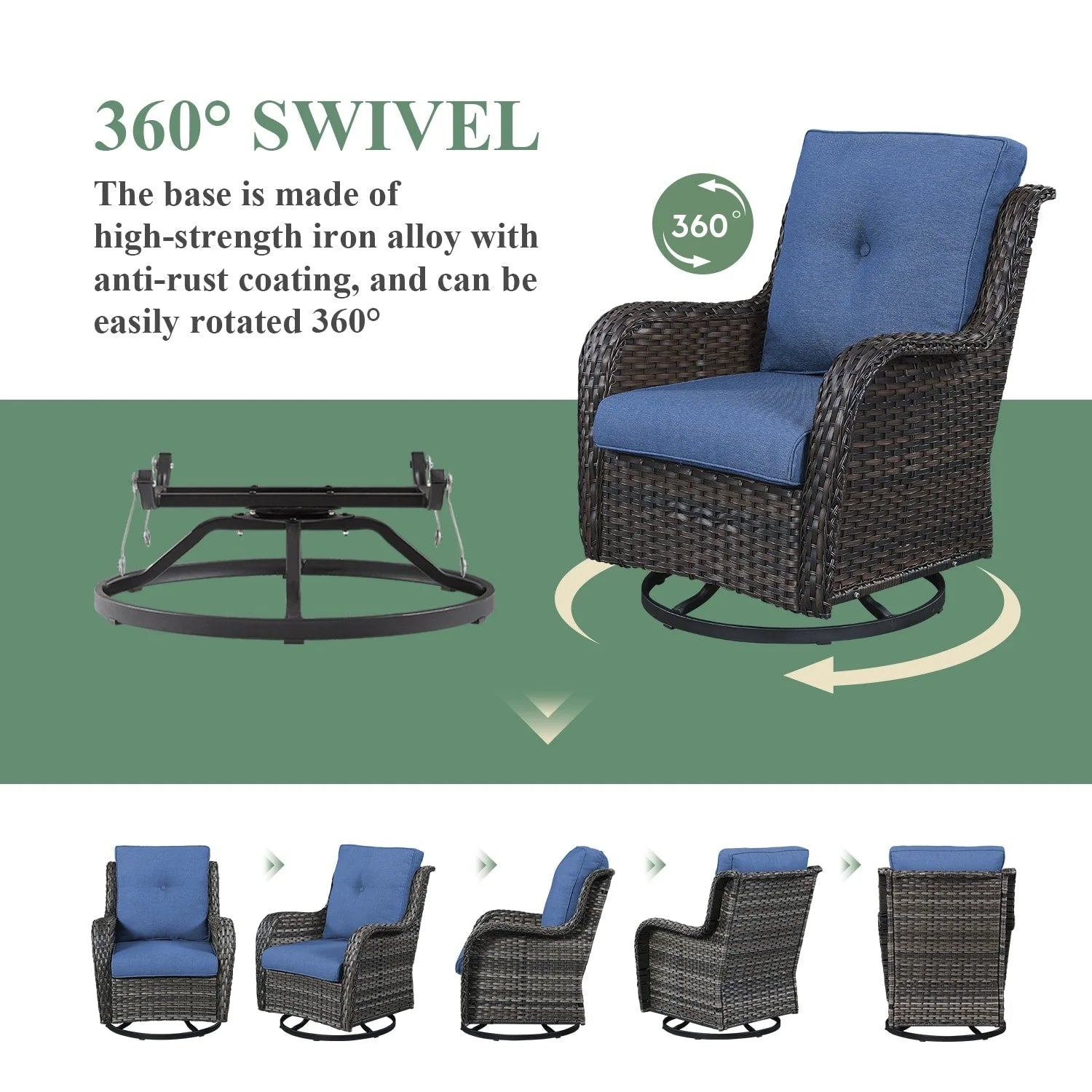 Chaises longues à bascule d'extérieur en osier Gymojoy avec base pivotante (lot de 2)