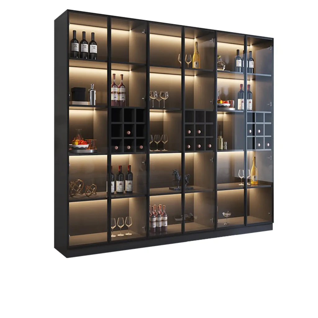 Armoire à vin minimaliste en bois noir avec porte vitrée
