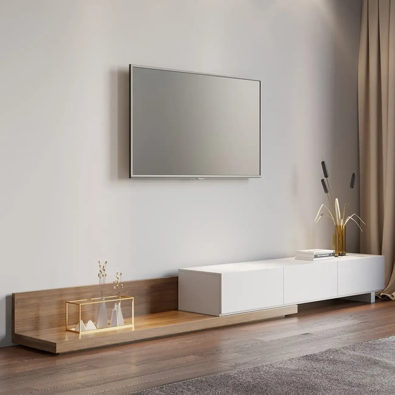 Meuble TV extensible en noyer avec 3 tiroirs