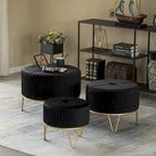Tabouret pouf rond en velours surélevé avec base dorée épingle à cheveux