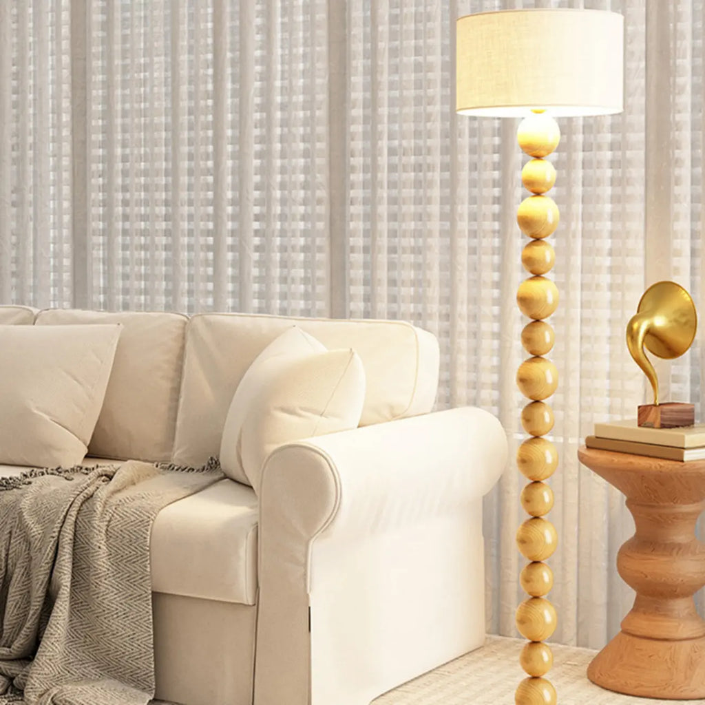 Lampadaire décoratif moderne à boules empilées avec abat-jour en tissu