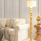 Lampadaire décoratif moderne à boules empilées avec abat-jour en tissu
