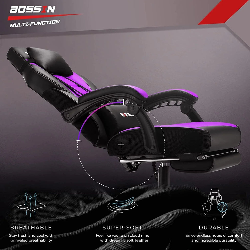 Chaise de jeu BOSSIN style racing, chaise de jeu grande taille supportant jusqu'à 136 kg (300 lbs), dossier haut, chaise d'ordinateur