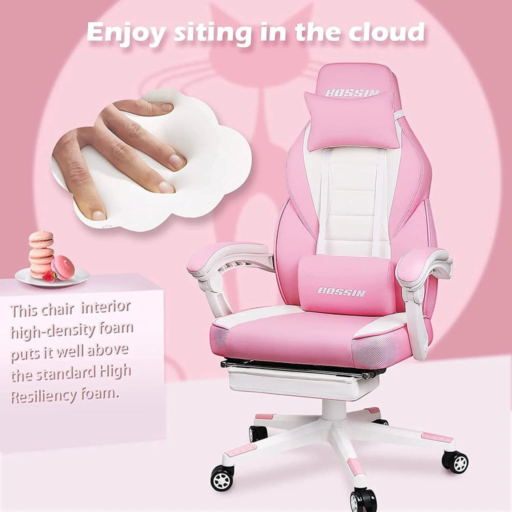 Chaise de jeu BOSSIN style racing, chaise de jeu grande taille supportant jusqu'à 136 kg (300 lbs), dossier haut, chaise d'ordinateur
