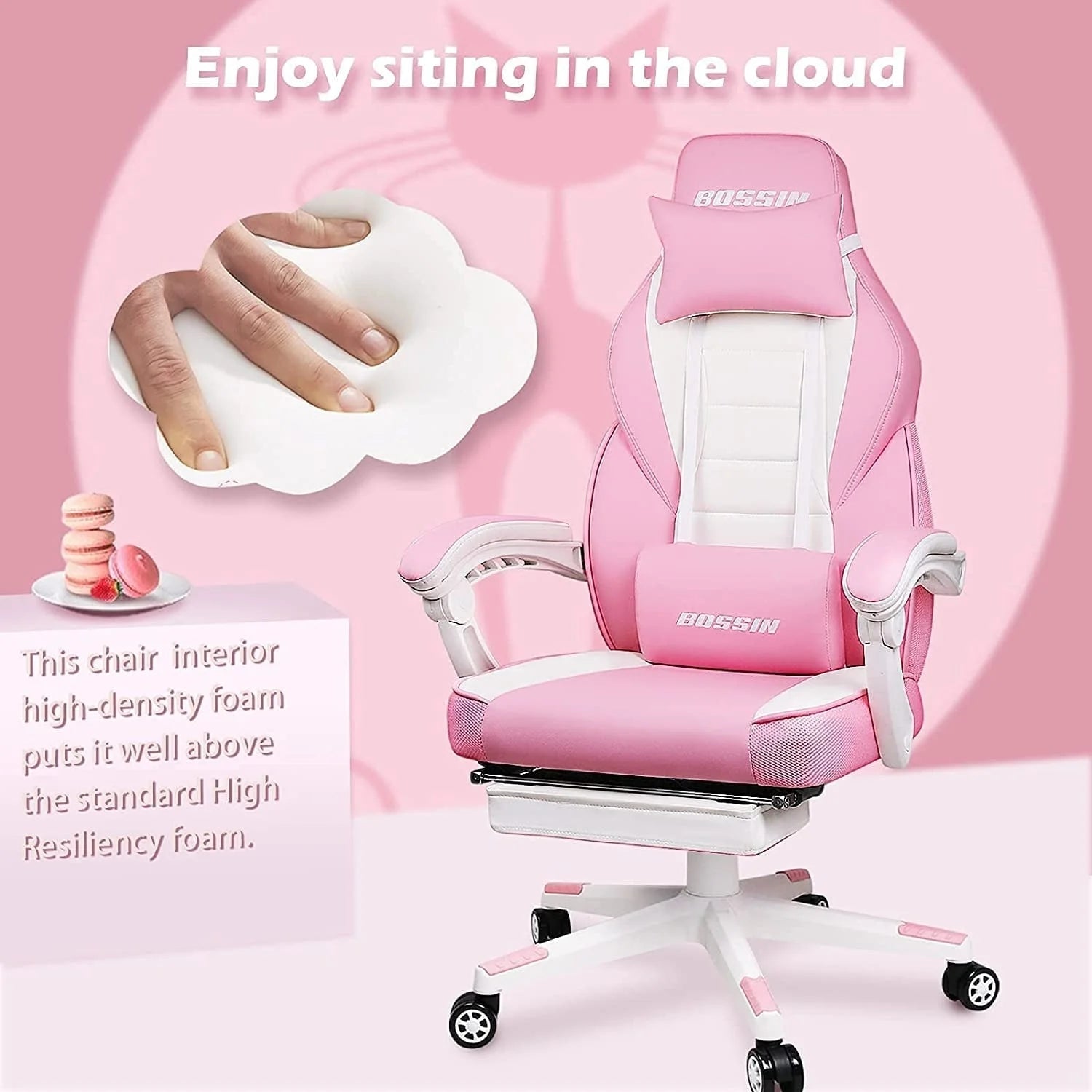 Chaise de jeu BOSSIN style racing, chaise de jeu grande taille supportant jusqu'à 136 kg (300 lbs), dossier haut, chaise d'ordinateur