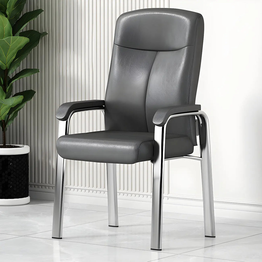 Chaise de bureau moderne HomeyFad en cuir et métal, à 4 pieds et accoudoirs