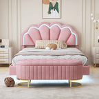 Ensemble de chambre 2 pièces avec lit plateforme LED et pouf de rangement