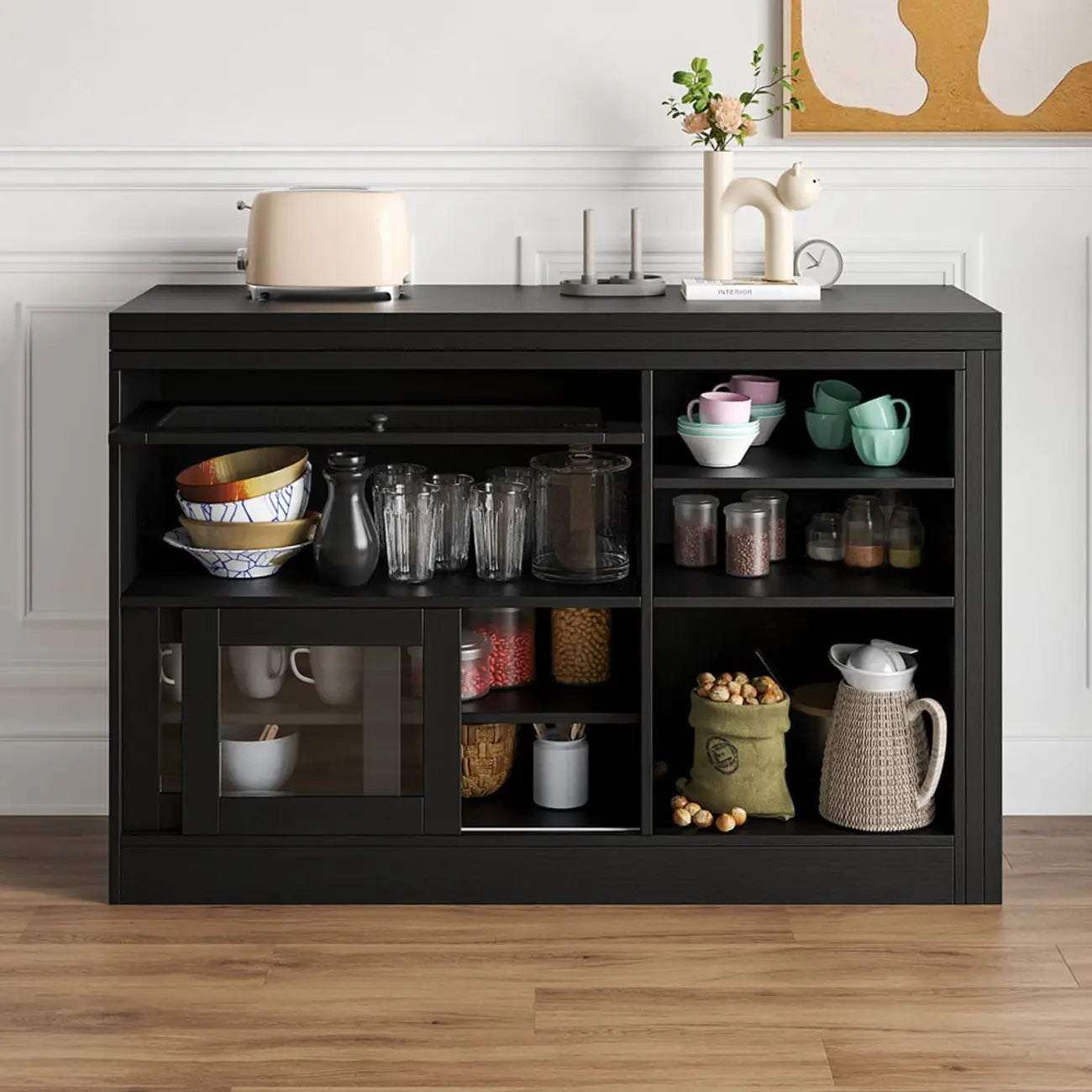 Buffet extensible de style campagnard en MDF noir