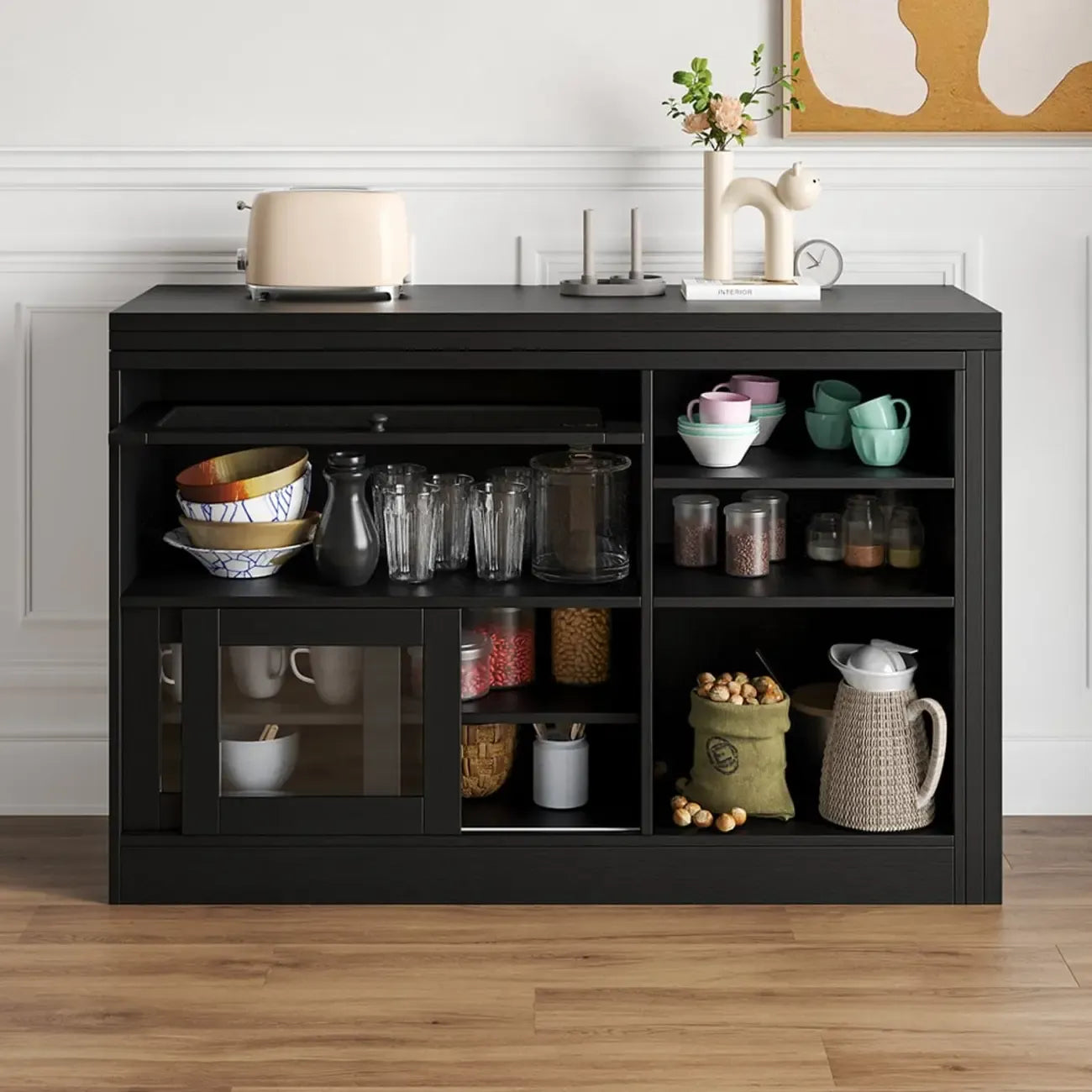 Buffet extensible de style campagnard en MDF noir