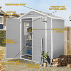 Abri de jardin en résine plastique tout temps avec plancher, dimensions : 1,83 m x 1,22 m / 1,83 m x 2,44 m / 2,44 m x 1,83 m / 2,44 m x 3,05 m.