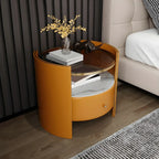 Table de chevet de luxe avec plateau en verre, tiroir de rangement et niche ouverte