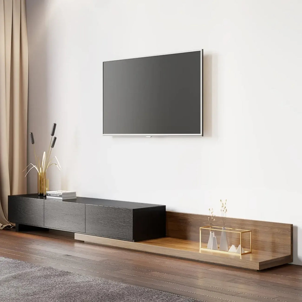Meuble TV extensible en noyer avec 3 tiroirs