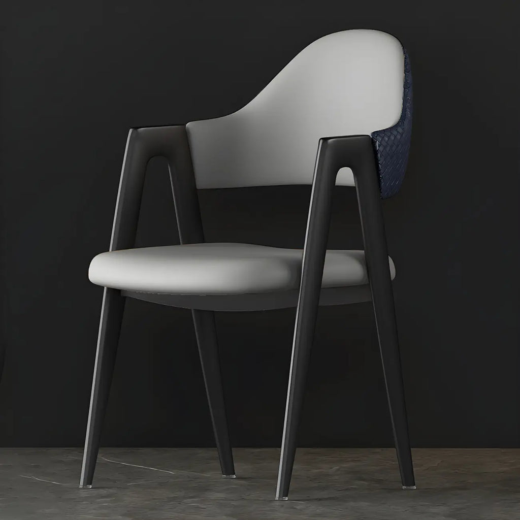 Chaise de salle à manger moderne en cuir avec dossier incurvé et accoudoirs ouverts