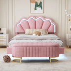 Ensemble de chambre 2 pièces avec lit plateforme LED et pouf de rangement