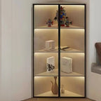 Vitrine d'angle moderne en métal gris et bois avec porte vitrée
