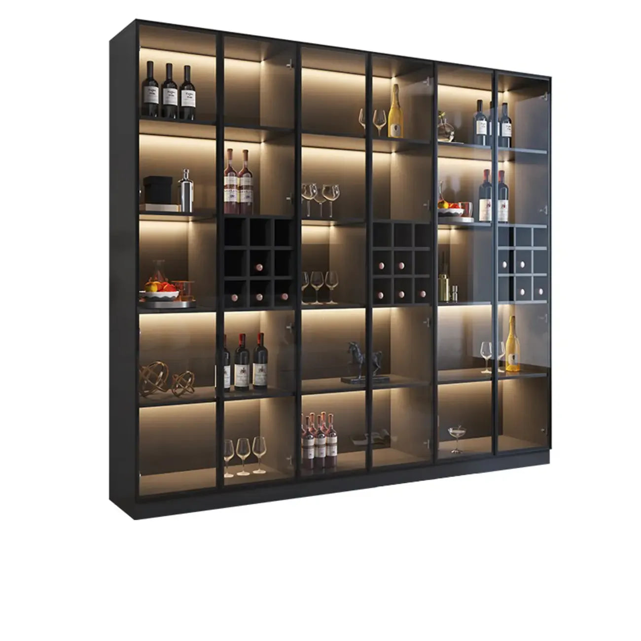 Armoire à vin minimaliste en bois noir avec porte vitrée