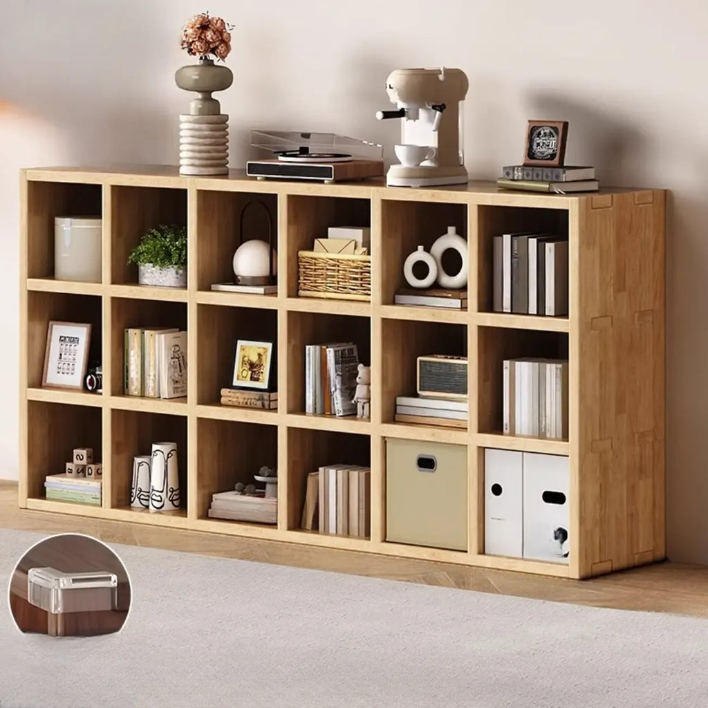 Bibliothèque horizontale moderne en bois à 8 cubes, finition naturelle