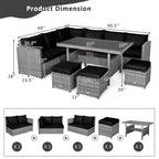 Ensemble de salle à manger Costway 7 pièces en rotin pour terrasse, canapé sectionnel et pouf - Voir détails