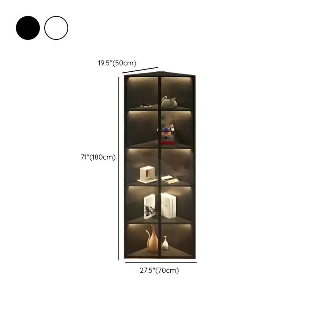 Vitrine d'angle moderne en métal gris et bois avec porte vitrée